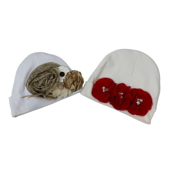 Handmade Other - Handmade Infant Girl Beanie Hat Red White Neutral Christmas Holidays Valentines